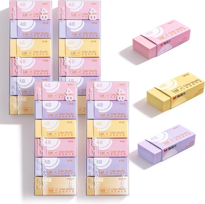 M&G 24 Pcs Pencil Erasers, Assort Color Rectangular Writing Erasers for School Office, Art Erasers for Drawing (Macarons)