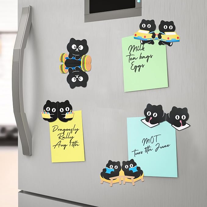 Cat Magnetic Bookmark, Kawaii Fridge Magnets,12PCS Cute Bookmarks, Funny Black Cat Book Marks, Refrigerator Decoative Magnet, Photo Magnets, Book Maker for Women, Mom, Book Lovers, Cat Lover, Bestie