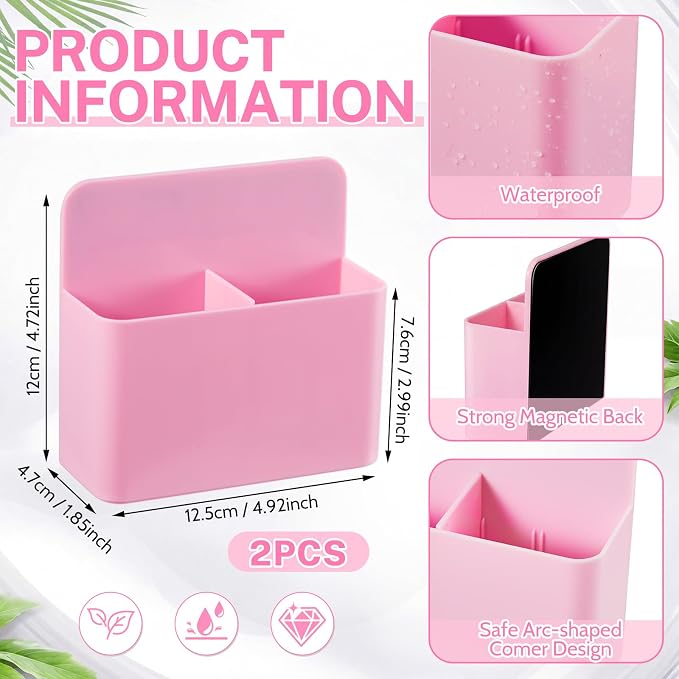 2 Pcs Magnetic Dry Erase Marker Holder Magnetic Pen Holder for Whiteboard Magnet Pencil Storage Organizer for Office Refrigerator Locker Classroom Organization Metal Cabinets (Pink)