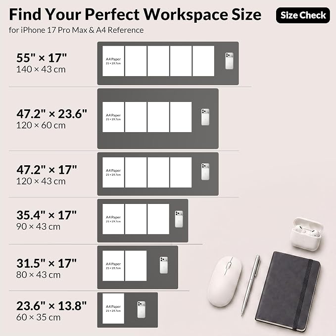 AFIING Cork Desk Mat, Dark Grey, 35.4" x 17",Desk pad Protector | Dual-Sided Cork & PU Leather, Large Mouse Pad, Non-Slip & Waterproof