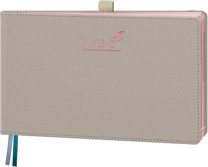 BEZEND Weekly Planner 2026 2027 Equal Weekend Space with Hourly Timeslot (Medium 9" x 5.5") 18 Months Academic Calendar (Jul 26-Dec 27) for Students, Work & Home, PU Leather Hardcover -Beige