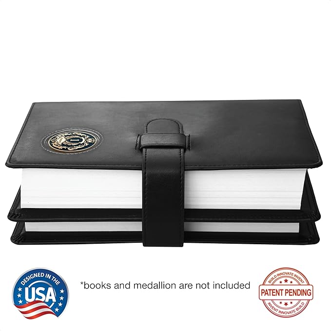 GALILEO® Double AA Big Book Cover & 12 Steps & 12 Traditions | Medallion Holder | AA Gift | Alcoholics Anonymous | PU Leather | AA Book Covers for Hardcover (Plain/Coin Pocket/Black)