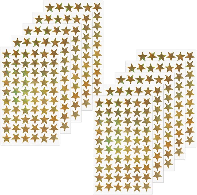 600 PCS Gold Star Stickers Holographic 0.7” Vinyl Self Adhesive Samll Sparkle Foil Labels Waterproof Reward Decals for Students Teachers