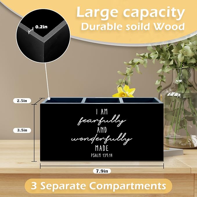 Affirmation Christian Pen Pencil Holder, Christian Desk Accessories, I Am Fearfully And Wonderfully Made Bible Verse Wooden Pen Pencil Organizer for Office Home Bedroom Desk Decor