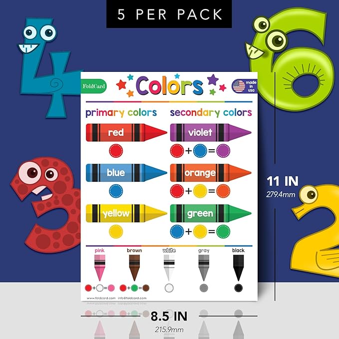Colors Chart for Preschool to Grade 1 Kids – Bright and Colorful Educational Visual/Learning Aid Poster Decoration for Classroom or Homeschool | Glossy Durable Cardstock | 8.5" x 11" | 5 per Pack