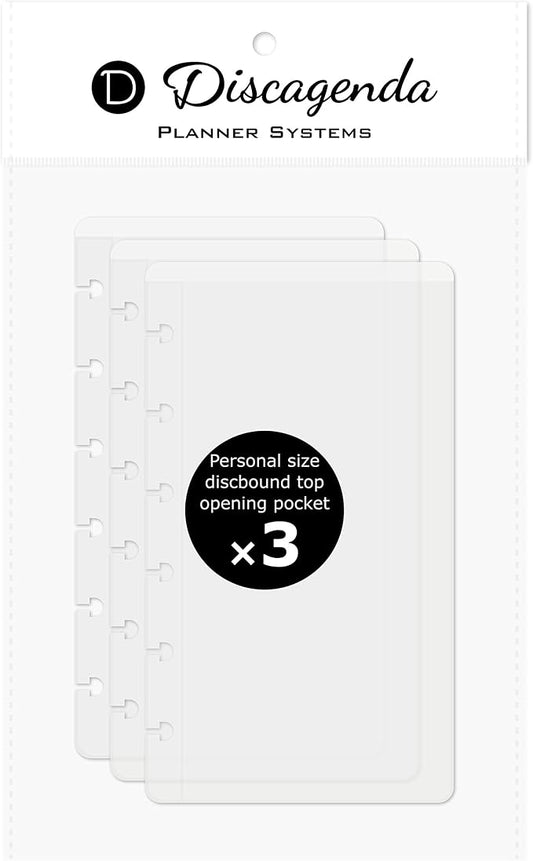 Discagenda Clear Top-Opening Pocket Pouch Personal (3.7x6.7in) Size, 3 Pack for Discbound Planner Personal Organizer
