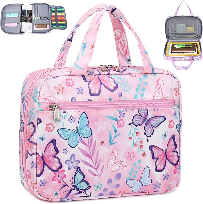 Octsky Bible Covers Bible Case Girls Book Carrying Case for Kids Scripture Church Bag Bible Protective with Handle Zippered Pocket (Butterfly Pink)