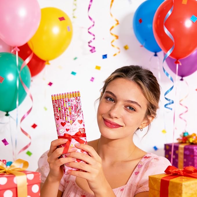 Bvrbaory 72 Pcs Valentine's Day Pencils,Bulk Wood Pencils,Pink Valentine Pencil with Erasers for Goodie Bags Fillers,Party Favors,School Classroom Rewards(12 Styles)