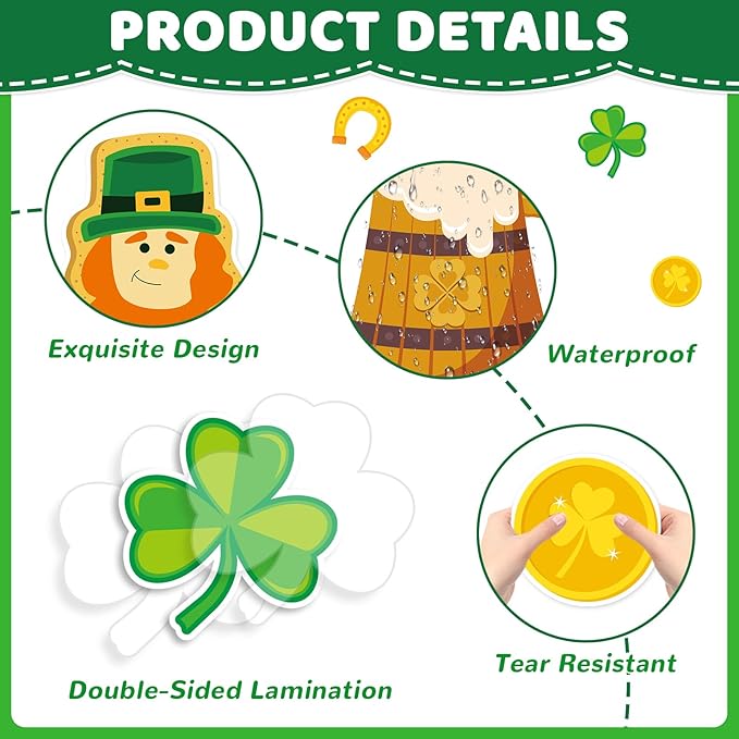 St. Patrick's Day Bulletin Board Decoration Lucky Shamrock Clover Gold Coin Rainbow Irish Clover Unicorn Cutouts March Classroom Bulletin Board Set for School Chalkboard Wall Door Decoration Favor