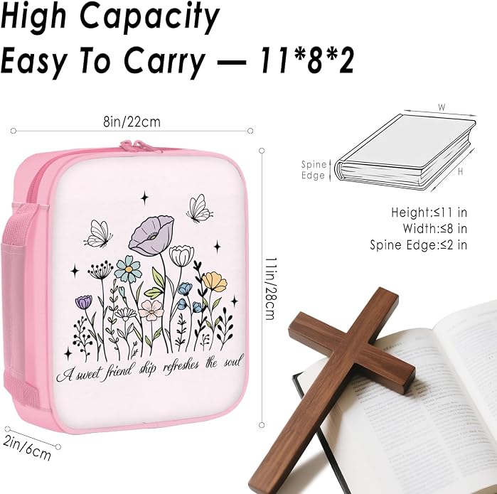 Bible Cover for Women, Bible Holder, Bible Cover With Handles, Bible Carrying Case, Bible Bags With Zipper and Pockets