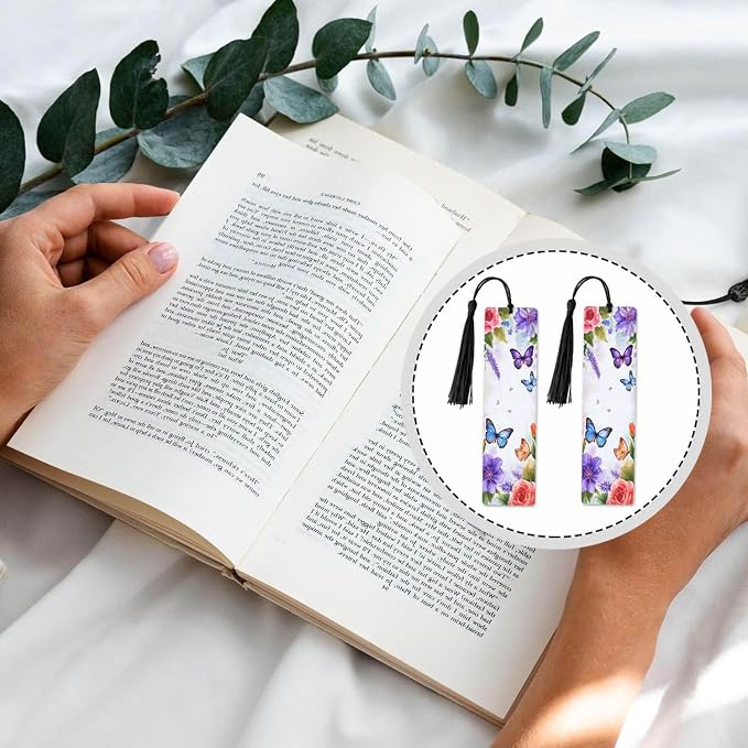 Purple Butterflies Bookmarks Set 5 with Tassels Insect Blue Pink Wooden Bookmarks for Reading Women Men Students Teachers School Supplies