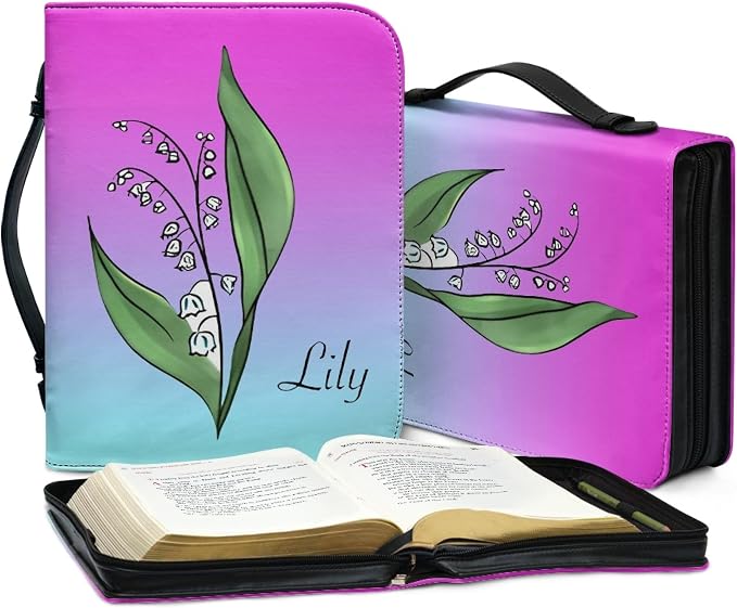 Personalized Bible Cover with Birth Flower, Custom Bible Cover Case for Women Girls, Large Capacity Scripture Bag with Handle
