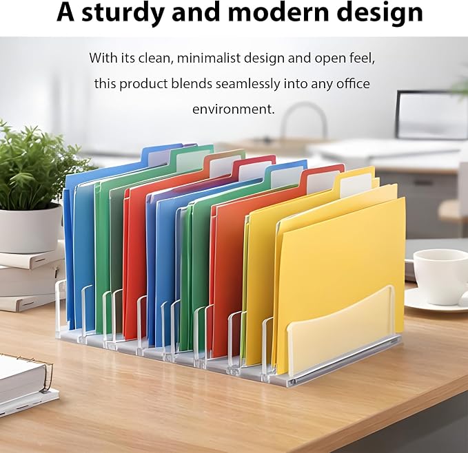 2 Pcs Acrylic Adjustable File Organizer,9 Slots Desktop File Sorter Organizer,Paper Organizer for Desk,Workspace Organizers for Office,Home,School