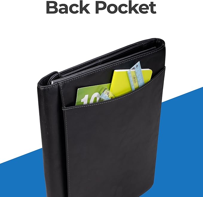 Case-it VP Pro Padfolio Portfolio Binder, Removable 1 Inch O-Ring Binder, Includes Letter Size Writing Pad, Tri Fold Snap Closure, Multiple Pockets, Black (LL-PRO-35)