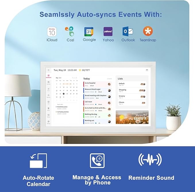 Whale Framely 21.5 Inch Large Digital Wall Calendar, Smart Family Schedule & Chore Chart, IPS FHD Touchscreen Wall Planner with Auto-Rotate, Wall Organizer, Gift for Women/Mom