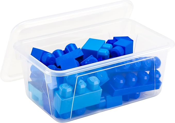 Storex Small Cubby Bins – Plastic Storage Containers for Classroom with Non-Snap Lid, 12.2 x 7.8 x 5.1 inches, Translucent, 5-Pack (62436U05C)