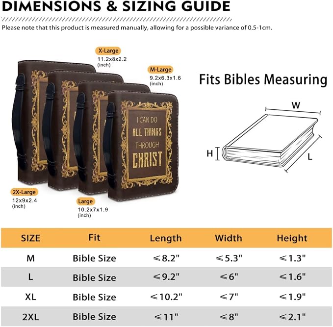 Retro Religious Style Cross Bible Case with Bookmark Waterproof Bible Cover Case for Women Lightweight Bible Bag with Handle Pockets Church Book Bag Brown
