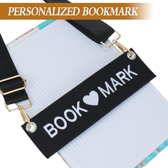 2 Pack Adjustable Crossbody Bookmark with 10 Inch Detachable Strap Embroidered Leather Book Carrier for Women Hands-Free Reading Accessories Book Marks for Book Lovers and Readers