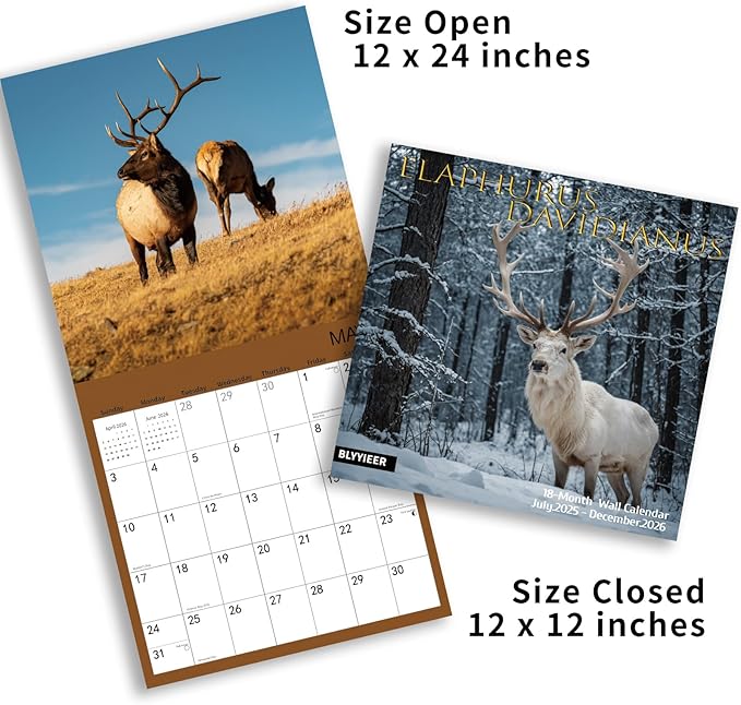 2026 Wall Calendar,Calendar 2025-2026,Elaphurus davidianus Monthly Wall Calendar, 12" x 24" Open,Family Planner Calendar, Home & Office Organizer,Hangable