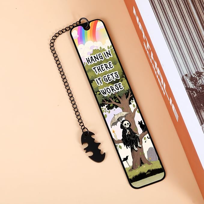 Cat Bookmark for Women, Wicked Bookmark Gifts Goth Christmas Gifts Gifts for Women Who Like to Read Spooky Skull Bookmarks, Dark Humor Gift for Coworker Friend Horror Wicked Bookmarks for Book Lovers