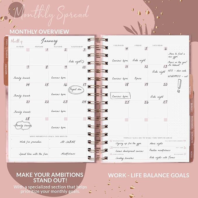 PLANBERRY Hourly Schedule Planner Premium – Undated Weekly Organizer with Time Slots & Monthly Budget – Time Management, Goal Setting, to-Do List & Habit Tracker –6.9″x8.5″(Rose Gold)