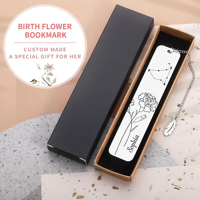 Personalized Bookmarks for Women Book Lover Birth Flower Birthday Customized Gifts for Reading Her Daughter Friends (Stainless Steel #4)