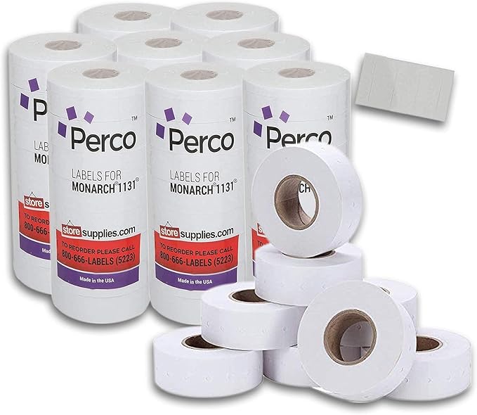 Perco Monarch Ink Roll for Monarch 1131 & 1136 Price Labelers (Pack of 4) Bundle with Perco White Pricing Labels 1136 Price - 8 Sleeve, 160,000 Gun Labels
