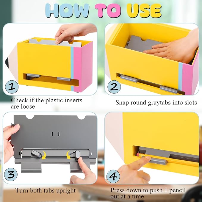 Yalikop 1 Pc Wooden Pencil Dispenser for Classroom Pastel Wood Pencils Holder for up to 200 Pencils Reusable Straw Dispenser for Home Office Teachers Supplies Storage (Irregular Pencil,Pink,Yellow)