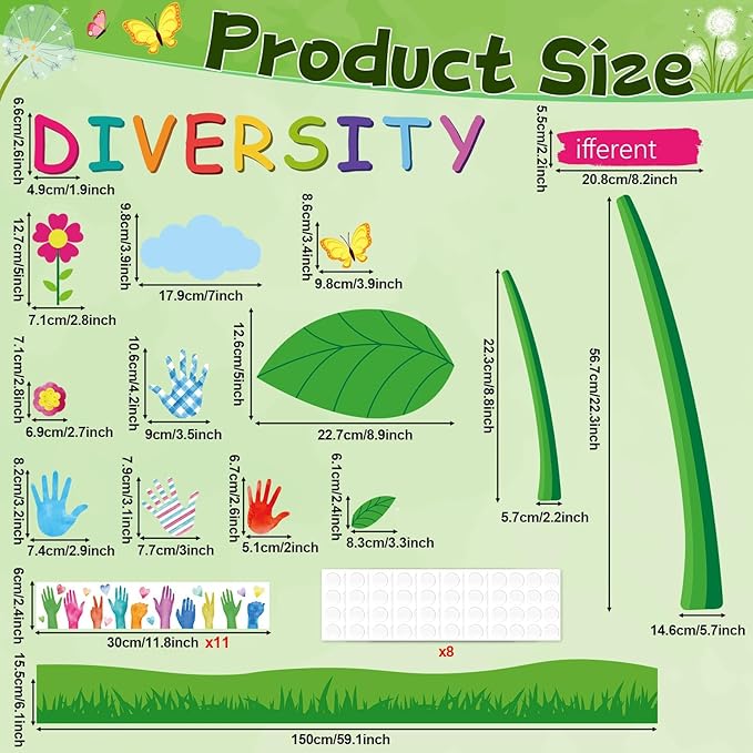 gisgfim Spring Diversity Handprint Flowers Classroom Bulletin Board Decorations Handprint Tree Paper Cutouts Watercolor Flower Bulletin Board Set for Back to School Student Office Wall Door Supplies