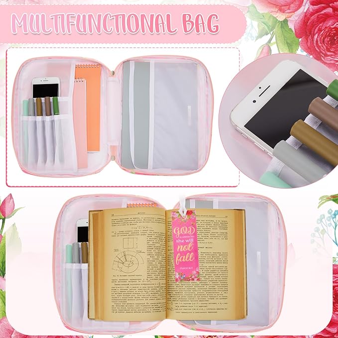 Bible Cover Case for Women and Bookmarks Carrying Bible Cases for Christian Gifts for Women Christian Book Covers Inspirational Gifts for Ladies Study Supplies Mother's Day Favors (Elegant)
