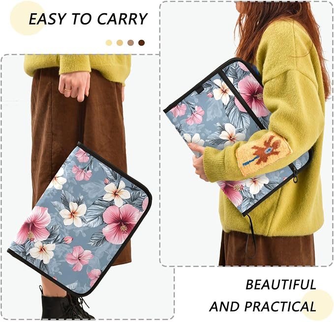 Expanding File Folder Pink Hibiscus Flower Accordion File Organizer 13 Pockets Document Organizer with Zipper Labels A4 Letter Office Storage
