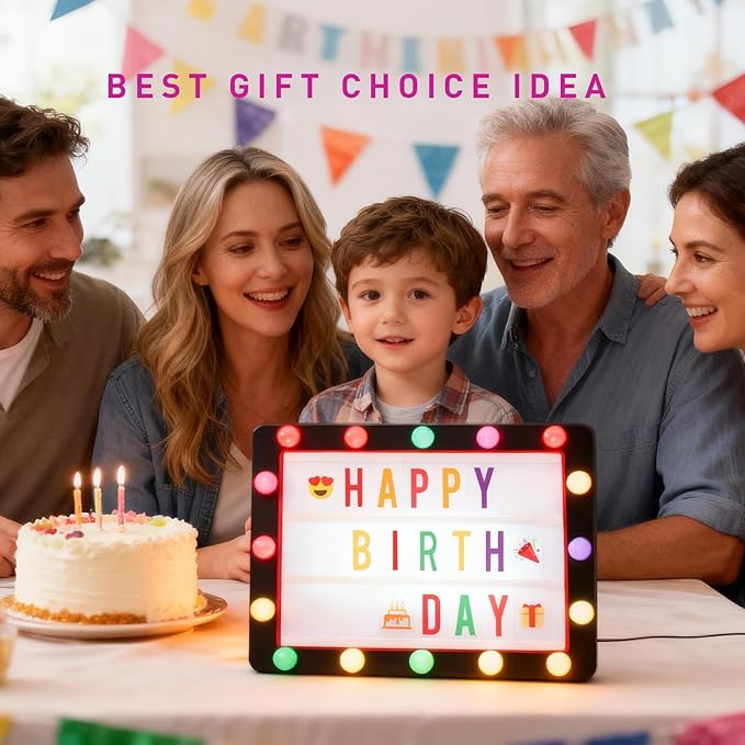 Cinema Light Box with 290 Letters,Icons, Stocking Stuffers Christmas Birthday Gifts Ideas for Teen Boys, DIY LED Sign Light Up Marquee Message Board for Home Office Cute Room Desk Decor(Black)