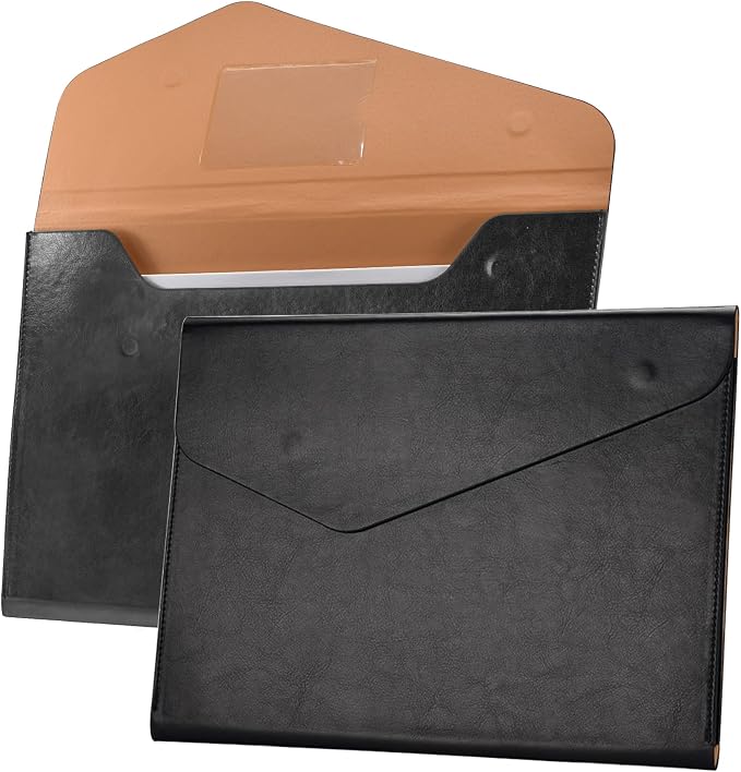 VANRA 1 Piece File Folders PU Leather Expanding Document Holder File Jacket Filing Envelope for A4 Letter Size Paper with Invisible Magnetic Closure Black