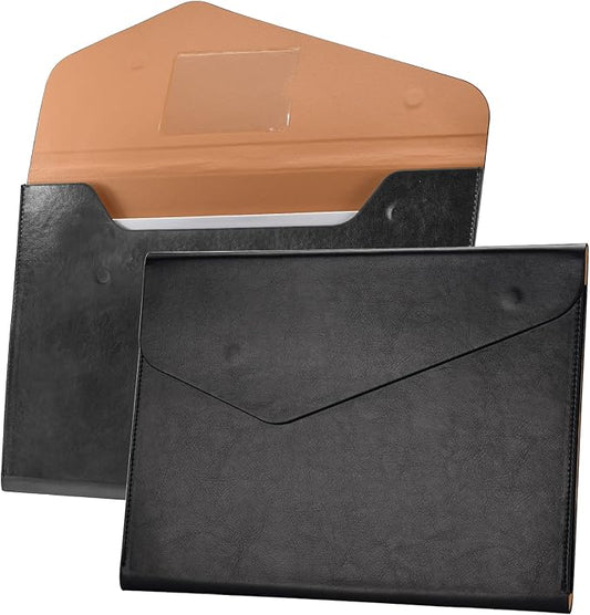 VANRA 1 Piece File Folders PU Leather Expanding Document Holder File Jacket Filing Envelope for A4 Letter Size Paper with Invisible Magnetic Closure Black