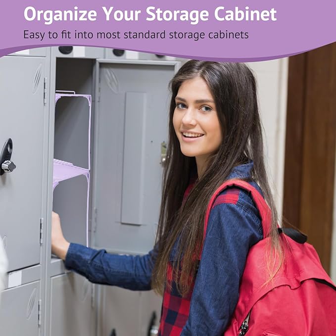 Locker Organizer Shelf Stackable Extra Locker Shelf for School Locker Organizer Storage Cabinet Accessories Suitable for School, Office, and Home use (1, Purple)