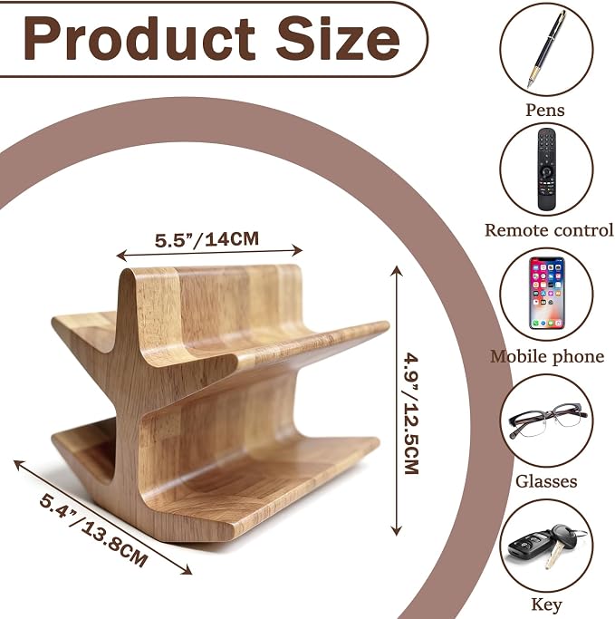 2-Tier Wooden Remote Control Holder Caddy, Decorative Desk Organizer for TV Remotes, Glasses, Office Supplies, Modern Storage Stand for Living Room, Bedroom