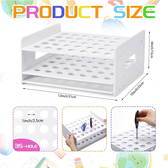 Unittype 35 Holes Scissor Holder White Plastic Scissor Storage Stand Rack Organizer 12 x 10 x 6 Inches Desktop Tool Stand for Classroom Pens Makeup Brushes Barbershop Home Office Craft Supplies