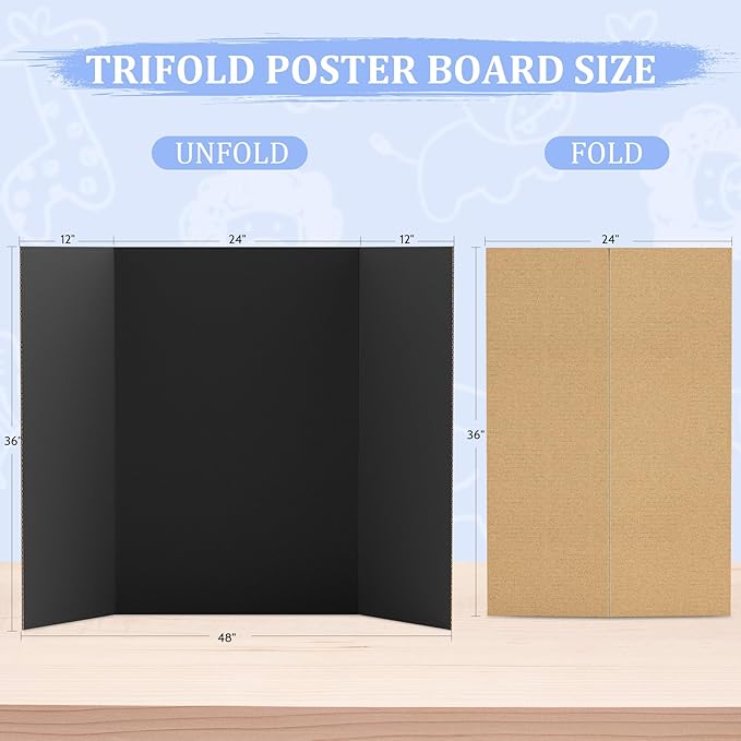 AKONEGE 4 Pack 36" x 48" Trifold Poster Board for Presentation, Black Corrugated Cardboard Large Tri Fold Poster Board for Science Fair, Office & School Projects, Photo Displays, Exhibitions Event