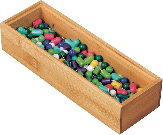 mDesign Wooden Bamboo Office Drawer Organizer Box Tray, Stackable Storage for Drawers, Cabinets, Shelves, Cubby, or Desktop, Hold Pens, Pencils, Supplies, Echo Collection, 2 Pack, Natural Wood Finish
