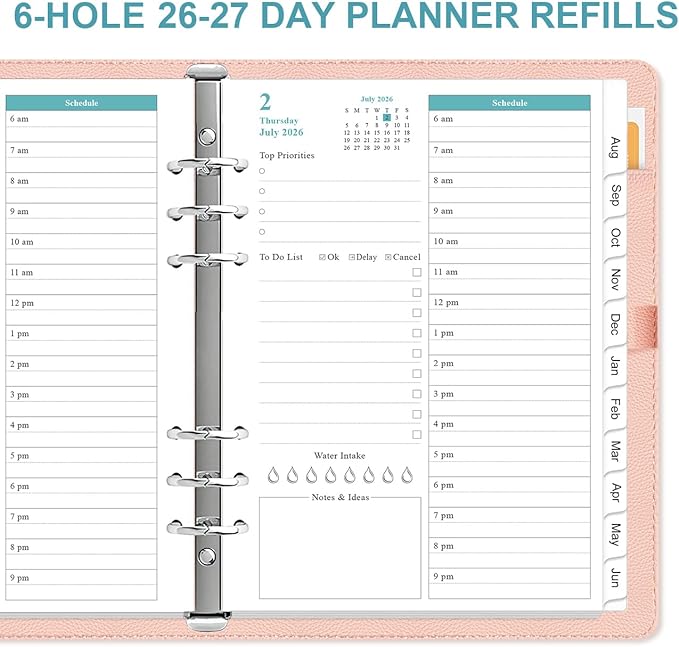 2026-2027 Planner Refills for A5 Binder - One Page Per Day Daily ＆ Monthly Planner, July 2026 - June 2027, Prioritized, To-Do List, Notes, Appointment Schedule, 6-Hole Punched, 5.8" x 8.3"