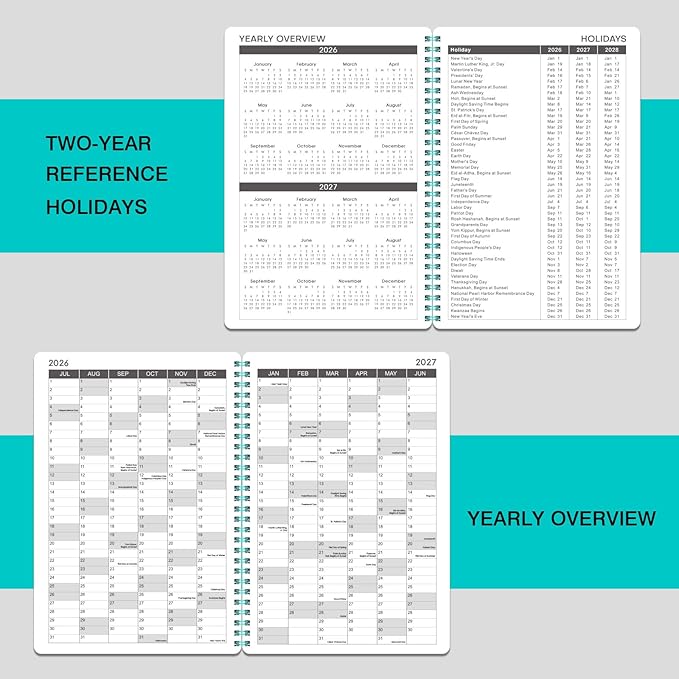 2026-2027 Appointment Book/Planner - Weekly Appointment Book/Planner 2026-2027, July 2026 - June 2027, 6.4" x 8.5", Tabs, 30-Minute Interval, Lay - Flat - Teal Green