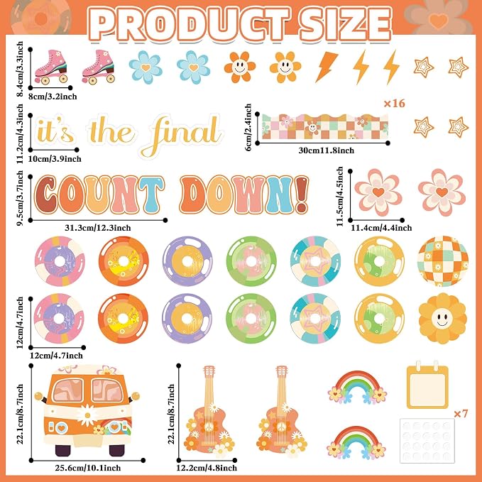 gisgfim Countdown to Summer Classroom Bulletin Board Decorations Set Groovy Hippie End of The Year Cutouts May It's The Final Retro Bulletin Board for Classroom Home Wall Decor Supplies