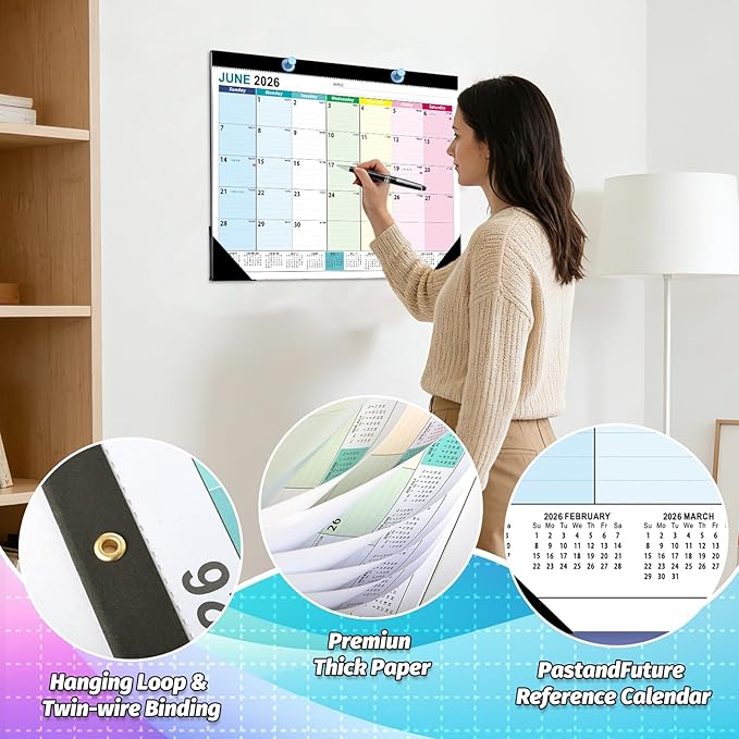 2026-2027 Calendar, Desk Calendar 2026-2027 from Jun 2026 to Dec 2027, Large 17" x 12" Wall Calendar Monthly Planner for Office Home, Teacher Desk Organizer Household Supplies