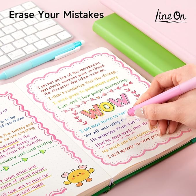 Lineon Erasable Gel Pens, 20 Colors Retractable Fine Point Erasable Pens Clicker, Fine Point(0.7mm), Assorted Color Inks, Make Mistakes Disappear for Drawing Writing Planner and Crossword Puzzles