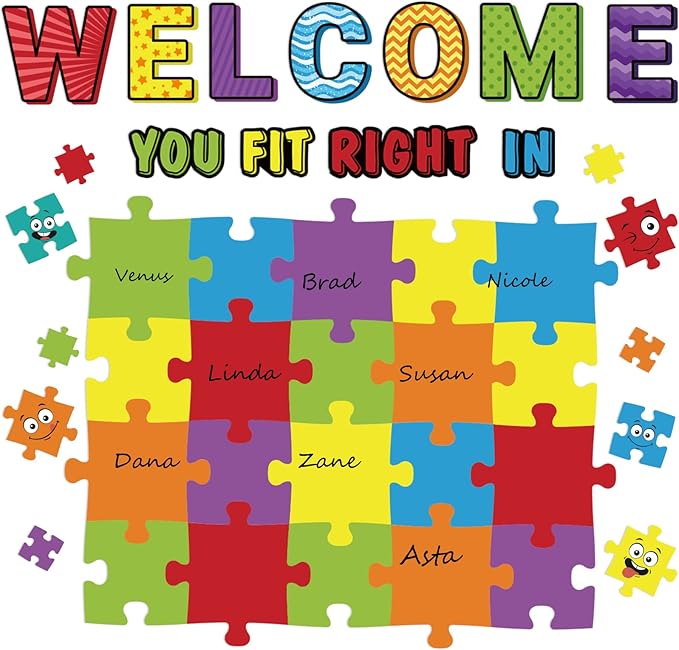 Pajean Welcome Bulletin Board Set with Puzzle Pieces for Classroom Decorations Chic Sign Cutouts Wall Art School Decor Educational Supplies Class Door Decoration You Fit Right in (Classic Color)