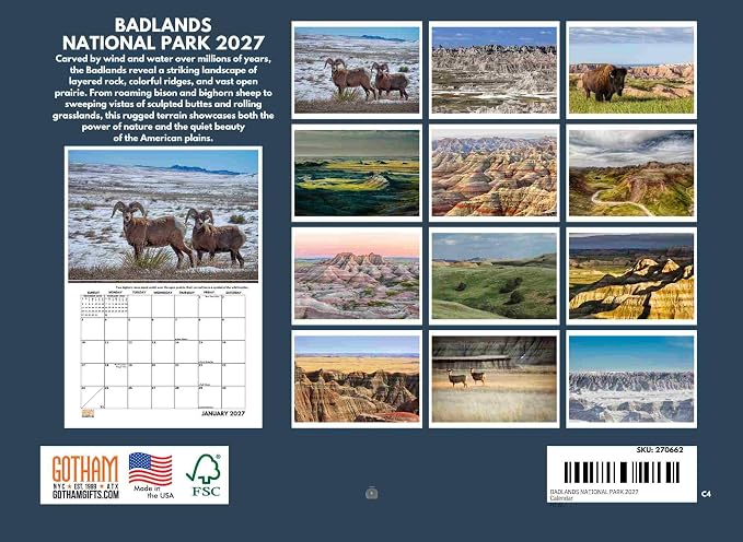 Badlands National Park Calendar 2027 Monthly Wall Calender 12 Month