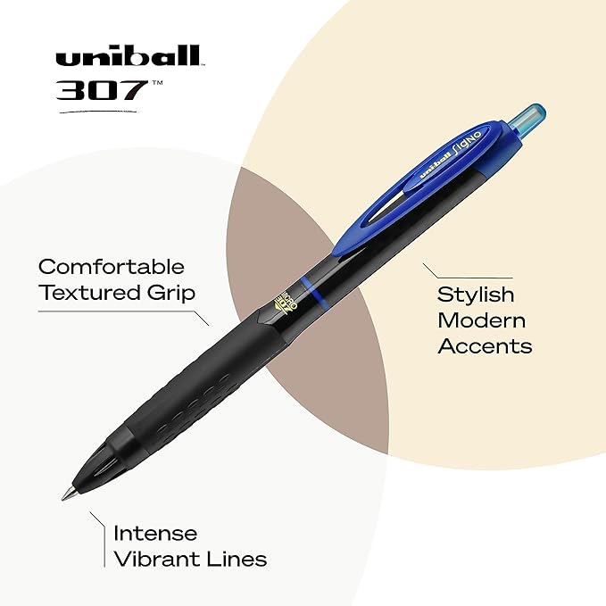 Uniball 307, 0.5mm Micro Point Gel Pens 3 Pack Assorted Colored Pens, Pens Fine Point, Smooth Writing, Pens Bulk for Office Supplies, Uniball Sells Gel Pens, Ballpoint Pens, and Ink Pens