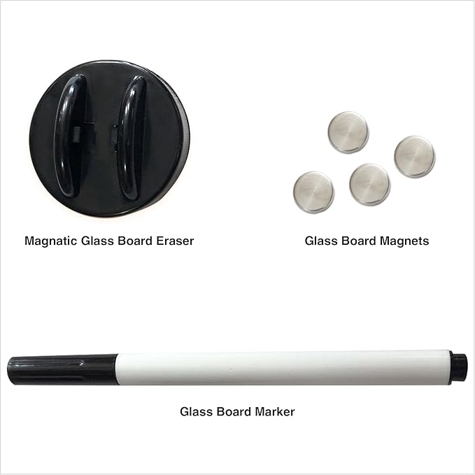 Magnetic Glass Dry Erase Board, Frameless Glass Blue Board, 24" x 36", with Magnets, Markers, Aluminum Marker Tray, Magnetic Eraser for Office, Home & School by Fab Glass & Mirror