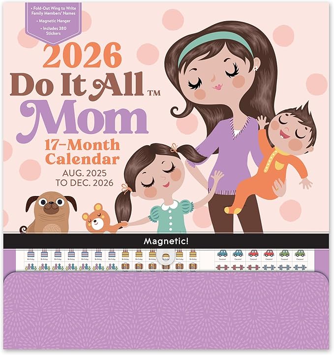 Orange Circle Studio 2026 Do It All Wall Calendar, Mom Agenda, Family Monthly and Weekly Planner, Hanging Organizer, Aesthetic for Office, Home or School Use, Magnetic and Nail Hanging Options
