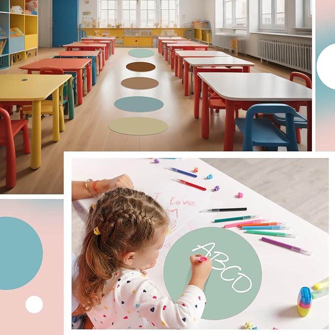 Lincia 24 Pack Erase Dots Circles Colorful 10.5 Inch Removable Vinyl Spot Dry Erase Desktop Writing Spots Set for Classroom Desk Wall Table Teacher Students School Home Desk Wall(Boho)